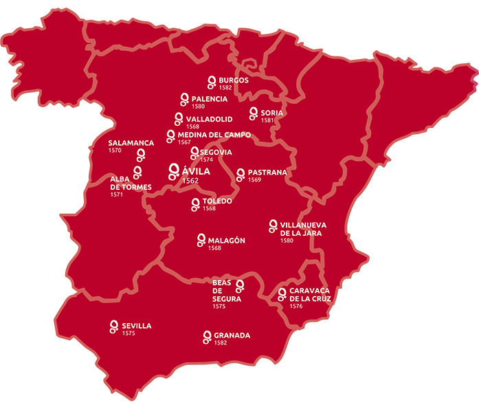 Mapa con las ciudades de las Huellas de Teresa. Mapa con las ciudades de las Huellas de Teresa.