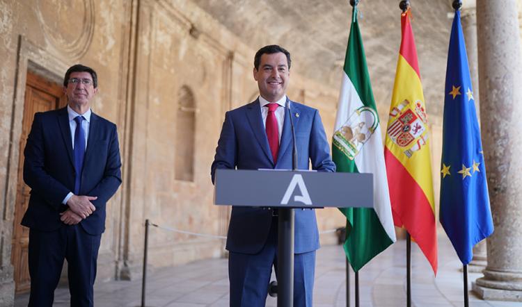 Juan Manuel Moreno y Juan Marín, en el Consejo de Gobierno que celebraron en la Alhambra. Juan Manuel Moreno y Juan Marín, en el Consejo de Gobierno que celebraron en la Alhambra.