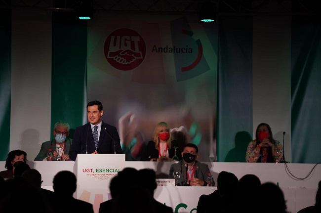 Juan Manuel Moreno, este miércoles en el congreso de UGT.