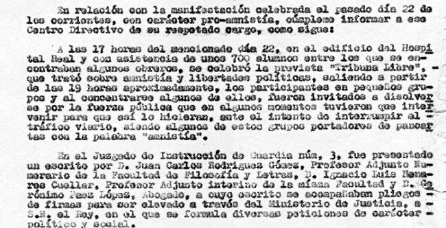 Parte del Informe de la Brigada Político Social sobre los detenidos el 22 de enero de 1976 tras la manifestación pro amnistía. 