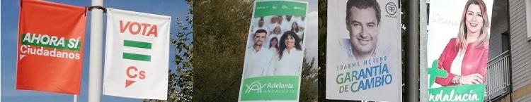 Carteles de Cs, Andalucía Adelante, PP y PSOE. Carteles de Cs, Andalucía Adelante, PP y PSOE.