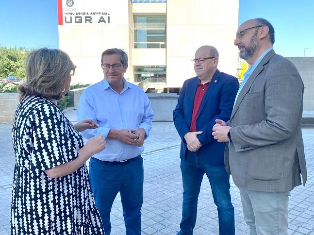 De izquierda a derecha, Ana Muñoz, José Entrena, Francisco Herrera y Francisco Luis Benítez. Representantes socialistas, este lunes en el PTS.