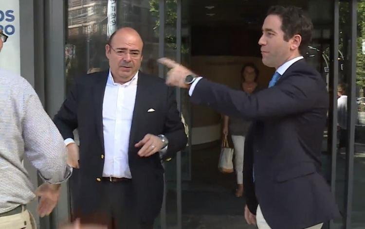Sebastián Pérez y Teodoro García Egea, en la sede del PP en Madrid este martes.