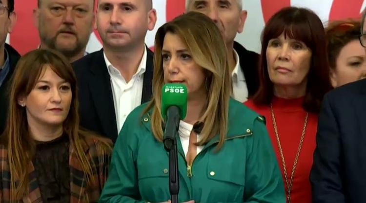 Susana Díaz, en su comparecencia esta noche electoral.