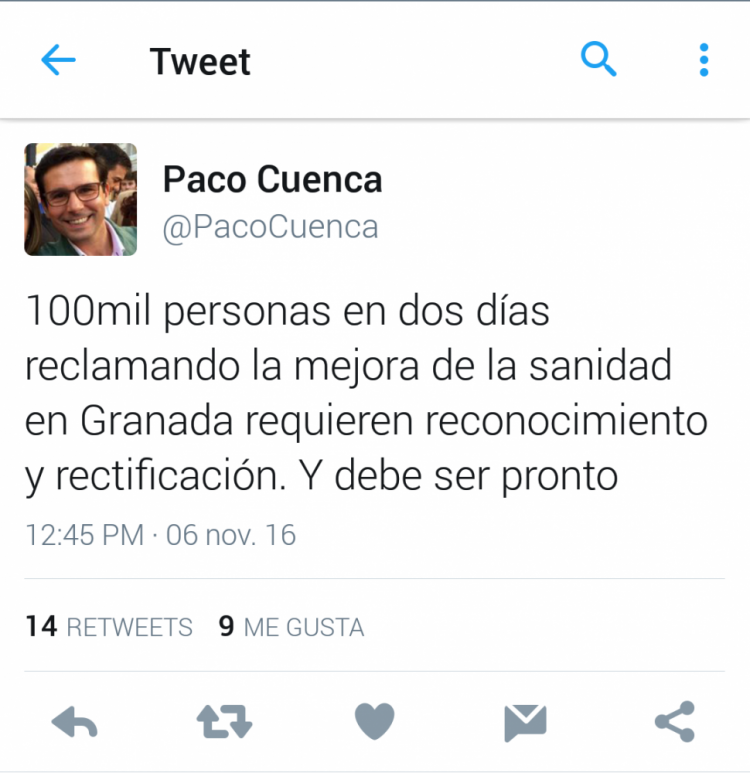 Mensaje difundido en su cuenta de twitter por el alcalde. 