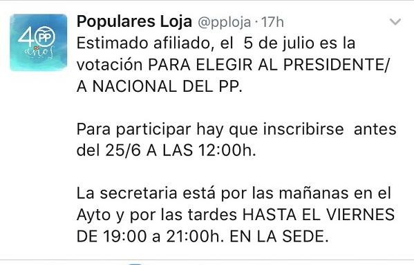 Captura de pantalla de la cuenta de twitter del PSOE de Loja.