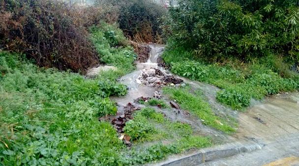 El agua inunda la vía pública.