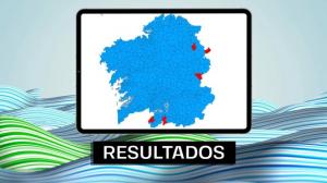 Resultados de las elecciones autónomicas en Galicia. En azul, los municipios donde ganó el PP y en rojo, los del PSOE.