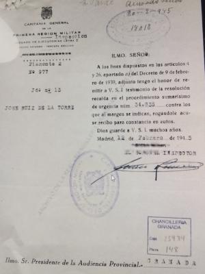 Uno de los expedientes de la causa contra José Ruiz de la Torre. 