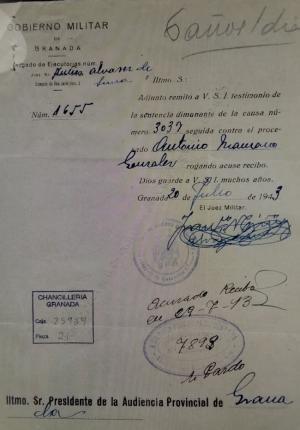 Uno de los documentos de la causa contra Antonio Manzano Morales.