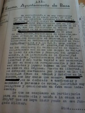 Documento obtenido del sumario 291/47 en el Archivo de la Real Chancillería de Granada (Caja 29771, Pieza 1)