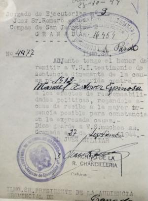 Traslado de sentencia de Manuel Estévez Espinosa. (Archivo Real Chancillería de Granada, Caja 25879, Pieza 188).