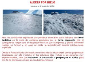 Aviso difundida por el Parque Nacional y Natural de Sierra Nevada.