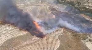 Imagen del fuego desde el helicóptero del Infoca. 