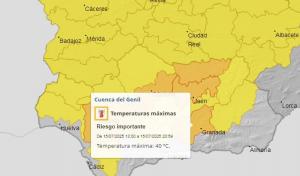 Mapa de avisos en el sur peninsular para este martes, con detalle de la cuenca del Genil