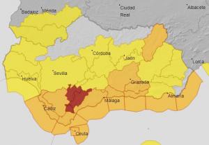 Mapa de avisos para este miércoles en Andalucía.