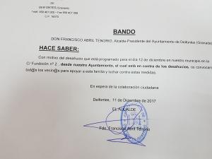 Bando del alcalde pidiendo la colaboración vecinal contra el desahucio.