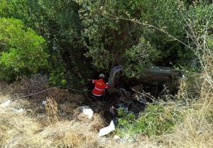 El coche cayó a una zona de matorrales. 