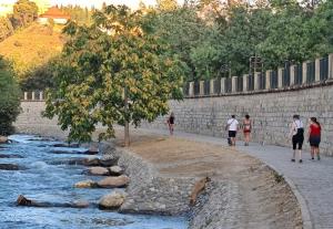 Varias personas pasean junto al río Genil a la altura de Bola de Oro. 