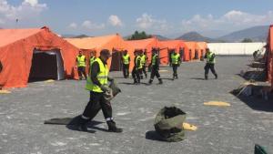 Militares de la UME en el verano de 2018 acondicionando un campamento para la acogida de migrantes en Motril.