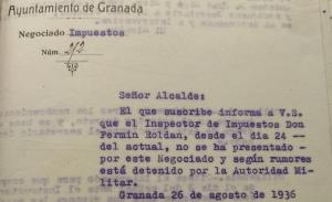 Detalle del expediente de Fermín Roldán en el Archivo Municipal.