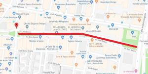 En rojo, tramo de Don Bosco que se cerrará al tráfico este domingo.