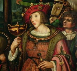 El joven Carlos V sostiene una copa en 'La Adoración de los Reyes', 1519, de Marco Cardisco.