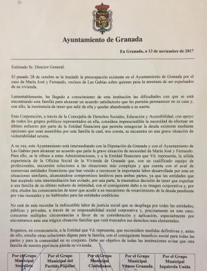 Escrito dirigido al director general de Caja Rural de Granada. 
