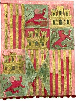 Estandarte original de los Reyes Católicos conservado en la Capilla Real, restaurado por el IAPH en el año 2019, ya que estaba muy deteriorado. Se le devolvieron sus medidas del siglo XV: 176 por 152 centímetros. 