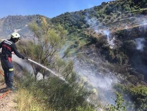 Bomberos en tareas de extinción del fuego. 