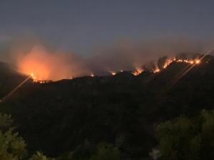 Imagen del incendio de Los Guájares al anochecer.