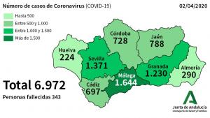 Mapa con la incidencia del Covid-19 a fecha 2 de abril.