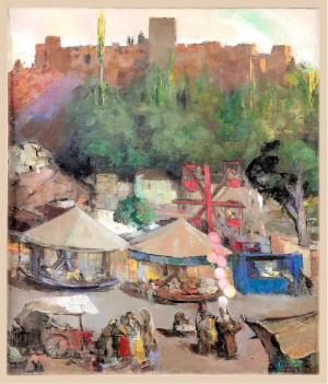 Las fiestas de San Pedro, en el Paseo de los Tristes, pintadas por Francisco Soria Aedo. 