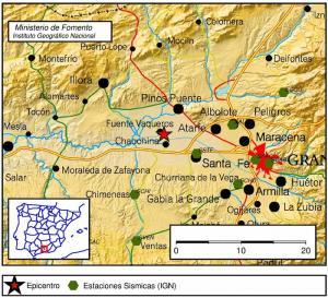 Mapa de Instituto Geográfico Nacional con la ubicación del seísmo.