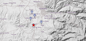 Mapa que señala el terremoto y otros puntos en los que se ha sentido.