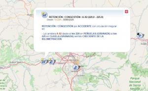 Incidencia en la A-92 recogida en la web de la DGT.