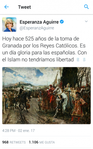 Captura de pantalla con el tuit de Esperanza Aguirre.