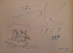 Dibujo que dejó Dalí en Granada con el boceto de su Santiago el Magno, ideado a mediados de 1957. 