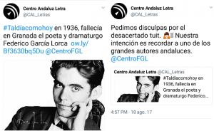 Captura de pantalla de los tuits del Centro Andaluz de las Letras.