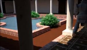 Reconstrucción del patio con exedra de la villa de los Mondragones, extraído de un vídeo inédito que te ofrecemos.