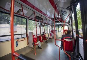 Interior de un autobús de Rober durante la pandemia.