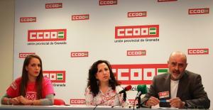 Representantes del CCOO, en la rueda de prensa de este martes.