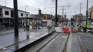 Obras de conexión de las vías del Metro en Armilla con la prolongación.