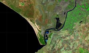 Imagen de satélite que muestra la falta de agua en las lagunas de Doñana.