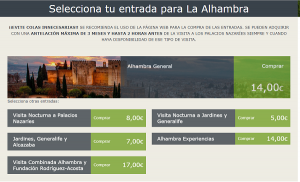 Captura de pantalla de la web de entradas de la Alhambra.