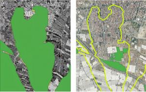 Comparación del área de ocupación del arbusto arto entre 1956 (a1) y 2021 (a2) en El Ejido. 