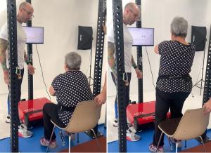 Medición de potencia muscular y otros parámetros a una voluntaria participante en el estudio. 