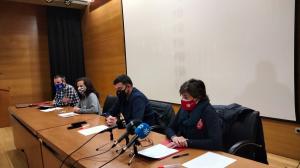 Representantes de CSIF, CCOO, ANPE y UGT, este jueves en rueda de prensa.