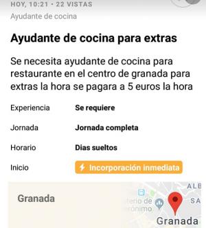 Captura de pantalla sobre la oferta de trabajo. 