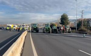 Tractores en la circunvalación, junto a la salida de Armilla-Palacio de Congresos. 